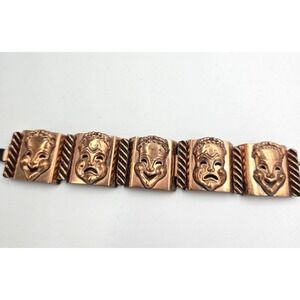 Vintage Renoir Bracelet Jerry Fels Copper Curtain Call Comedy Tragedy 1950's